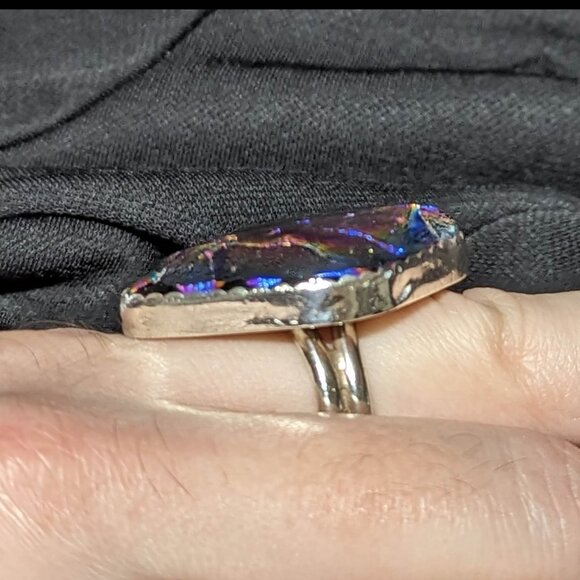 WOW Signed Purple Magenta Dichroic RULA GLASS Sterling Silver Ring Sz 9.5 19.4mm - Picture 8 of 8